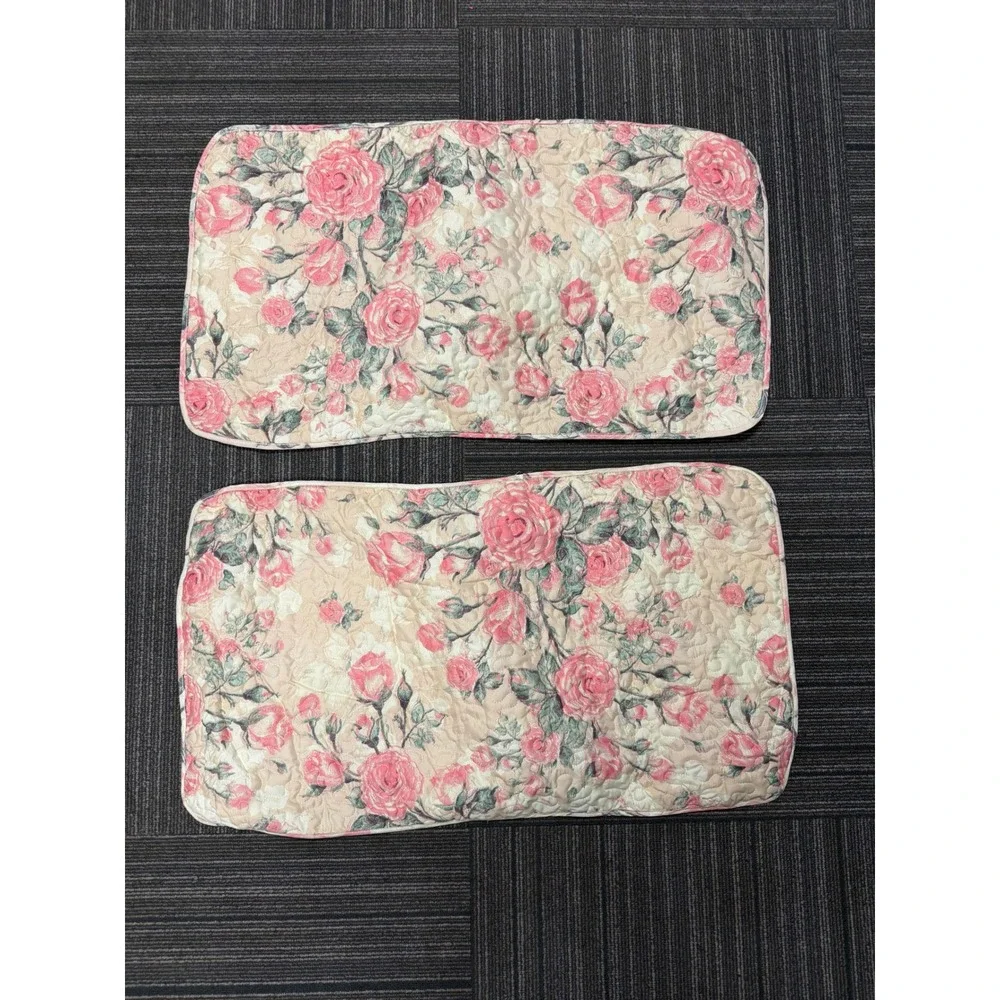 Beatrice Home Fashions King Pillow Shams Set of 2 Pink Rose Floral Quilted